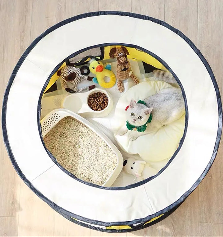 All-season foldable pet tent, safe indoor/outdoor dog retreat. Portable cat bed with carry bag for comfort.
