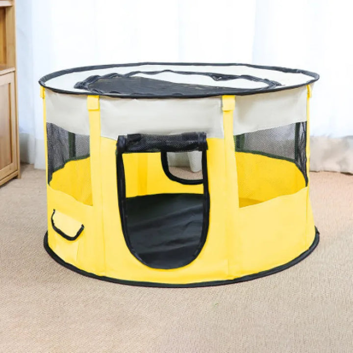 Durable, foldable pet tent for indoor/outdoor use. Portable dog house & cat bed, includes carry bag.