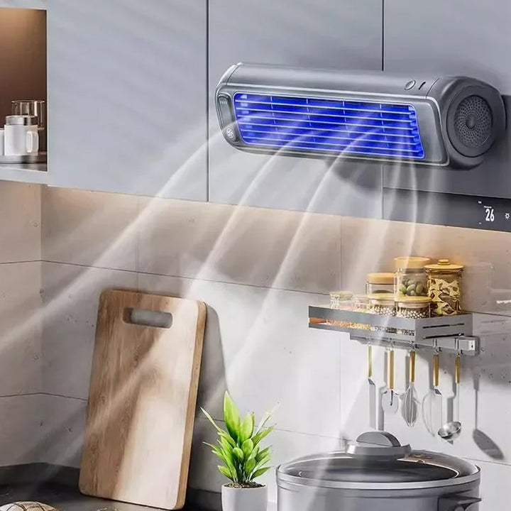 Rechargeable desktop fan for home office. Portable air cooler provides personal comfort.