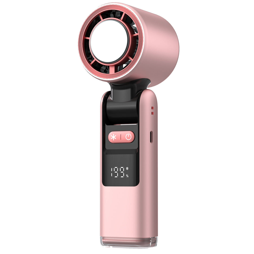 Compact personal fan, rechargeable & quiet. Ideal for home office, travel, or outdoor cooling. Digital display.