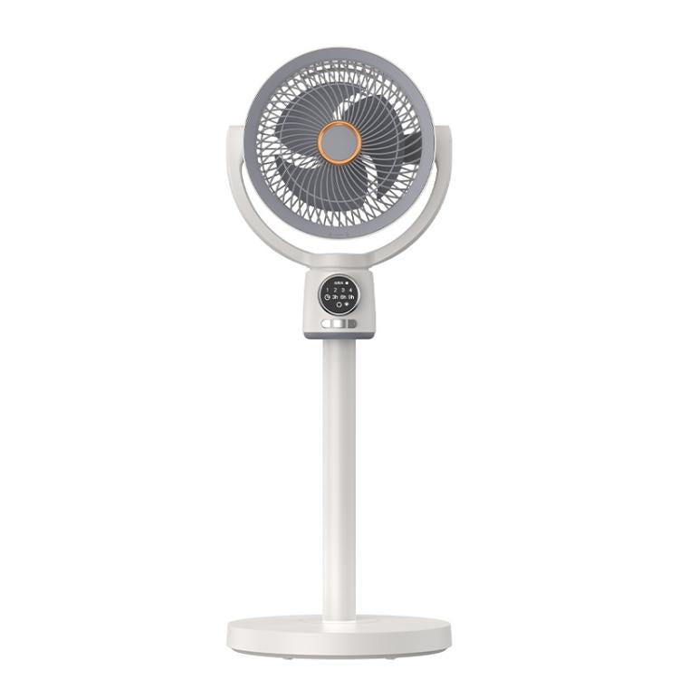 Portable rechargeable pedestal fan with remote control for efficient home cooling.