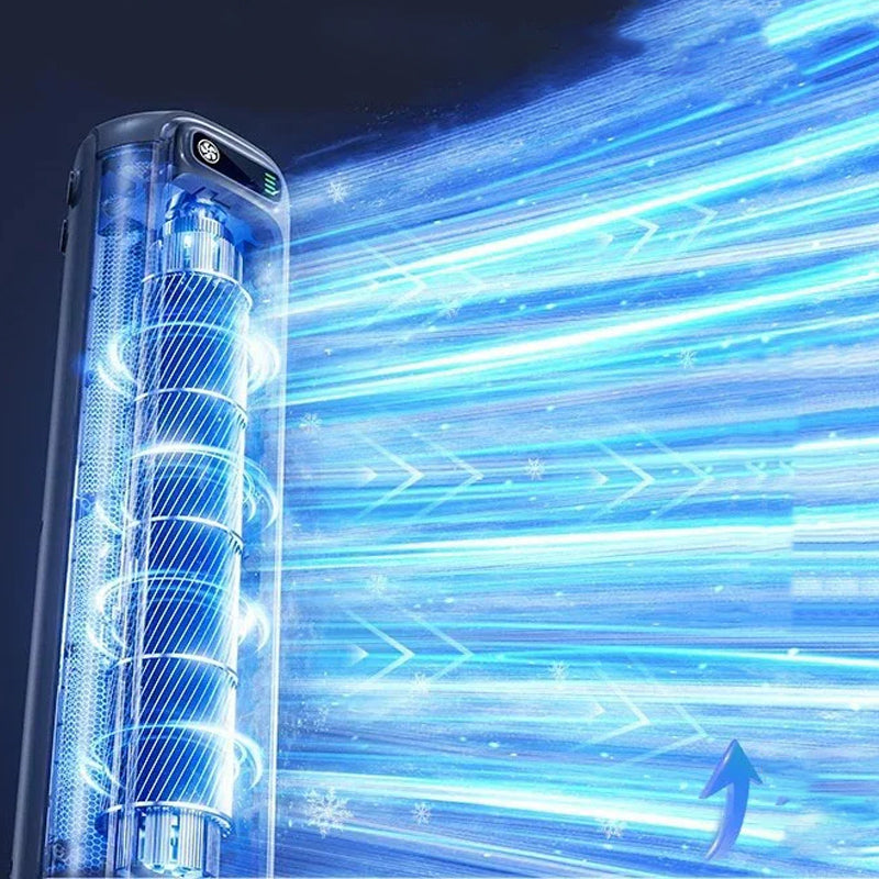 Portable rechargeable personal air cooler, an efficient cordless fan for summer relief.
