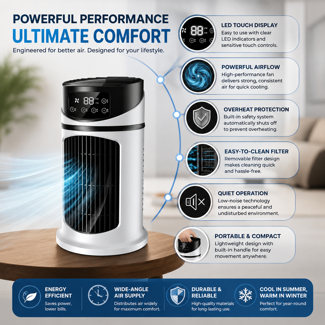Modern portable air conditioner, ideal for personal cooling and a smart summer solution.