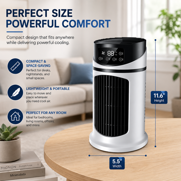 Sleek portable air conditioner, designed for energy-efficient personal cooling & ultimate comfort.