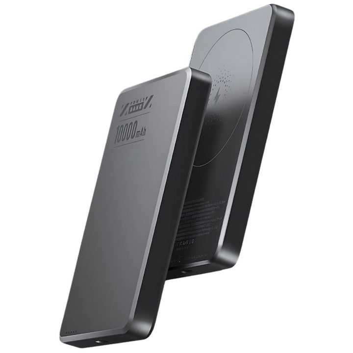 Travel-ready ultra-slim magnetic power bank, ensures fast wireless charging.