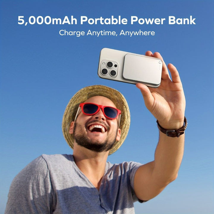Aluminum wireless magnetic portable charger, durable tech gadget.