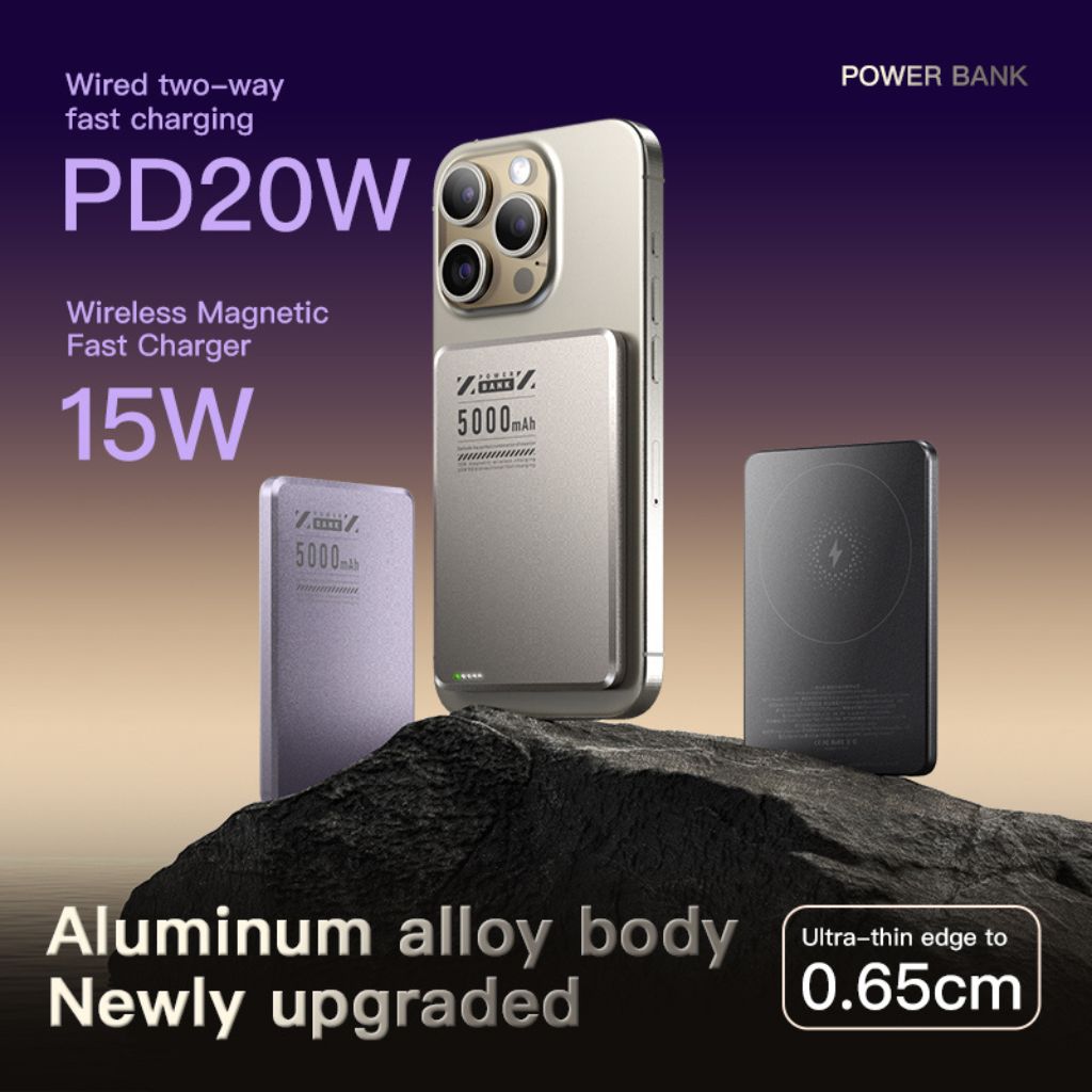 Slim design magnetic wireless power bank, convenient for travel and daily use.