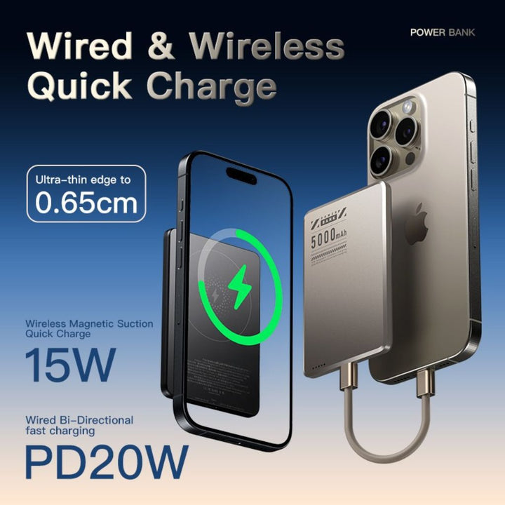 Tech gadget: Fast charging magnetic portable wireless power bank.