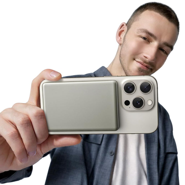 Versatile magnetic wireless portable charger, a modern smartphone accessory.