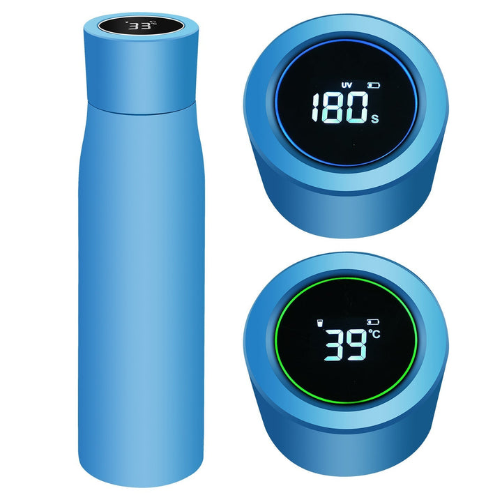 Portable UV-C self-sterilizing water bottle for clean, purified hydration on the go.