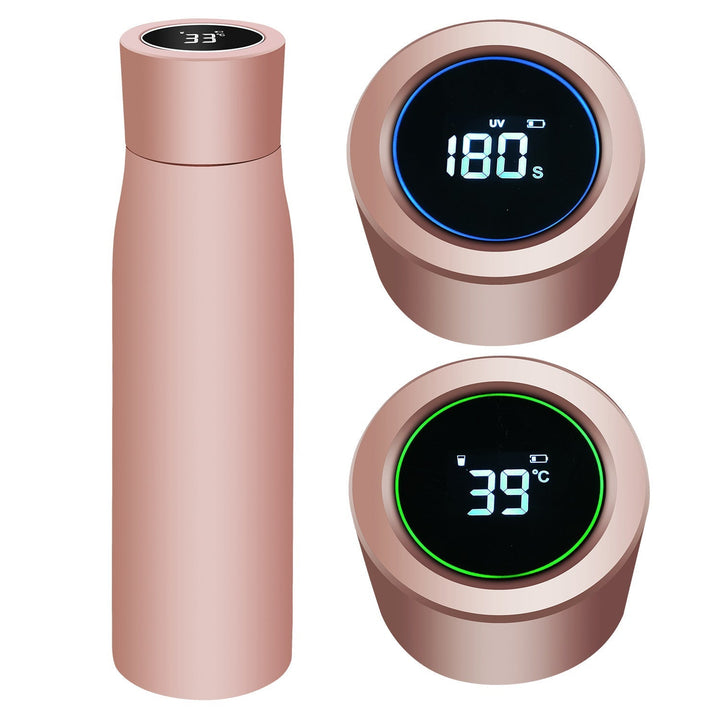 Eco-friendly UV-C self-cleaning water bottle for travel & gym. Enjoy purified hydration anywhere.