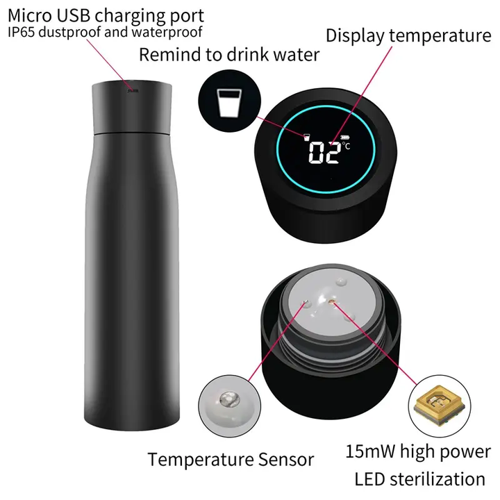 Lightweight, portable UV-C water bottle, perfect for outdoor activities & everyday clean hydration.
