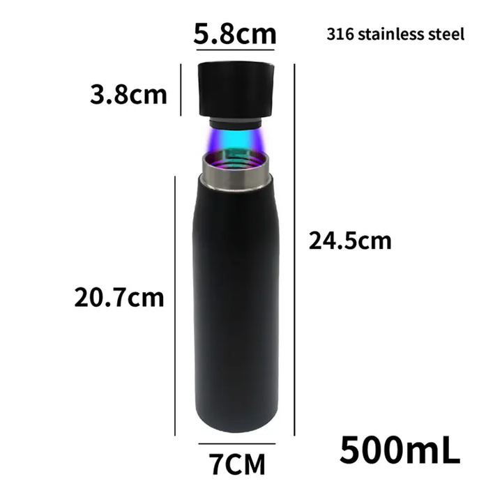 Unisex UV-C self-sterilizing water bottle provides purified, healthy drinking water everywhere you go.