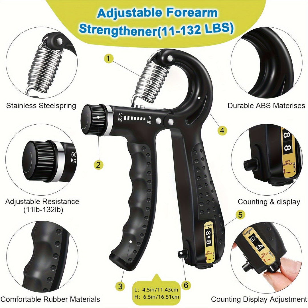 PowerGrip 5-in-1 hand trainer set for home gym workouts. Develops strong grip, forearms, & fingers. Essential fitness tool.