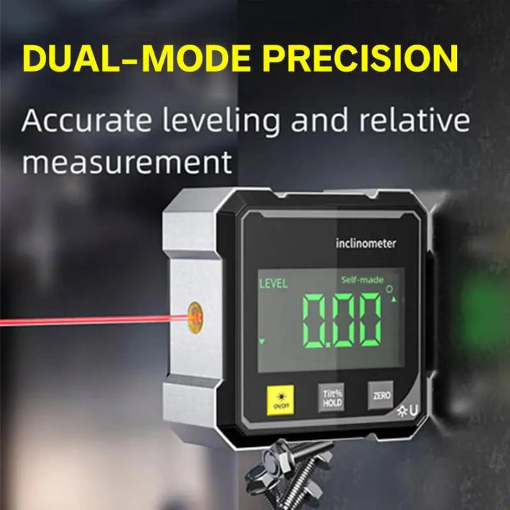 Digital angle finder & laser level, a precision magnetic measuring tool for construction & woodworking.