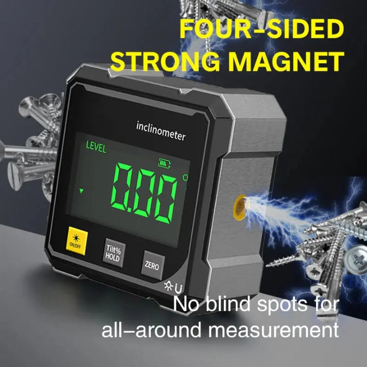 Digital angle level with laser, a magnetic precision tool for accurate measurements in construction & crafts.