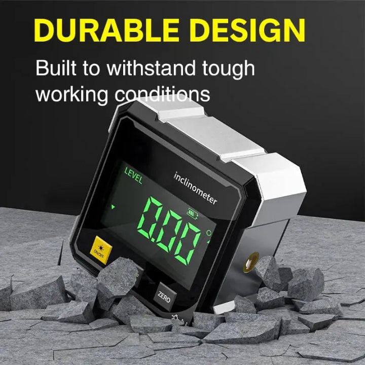 Precision digital angle level, laser level, and magnetic angle finder for accurate construction measuring.