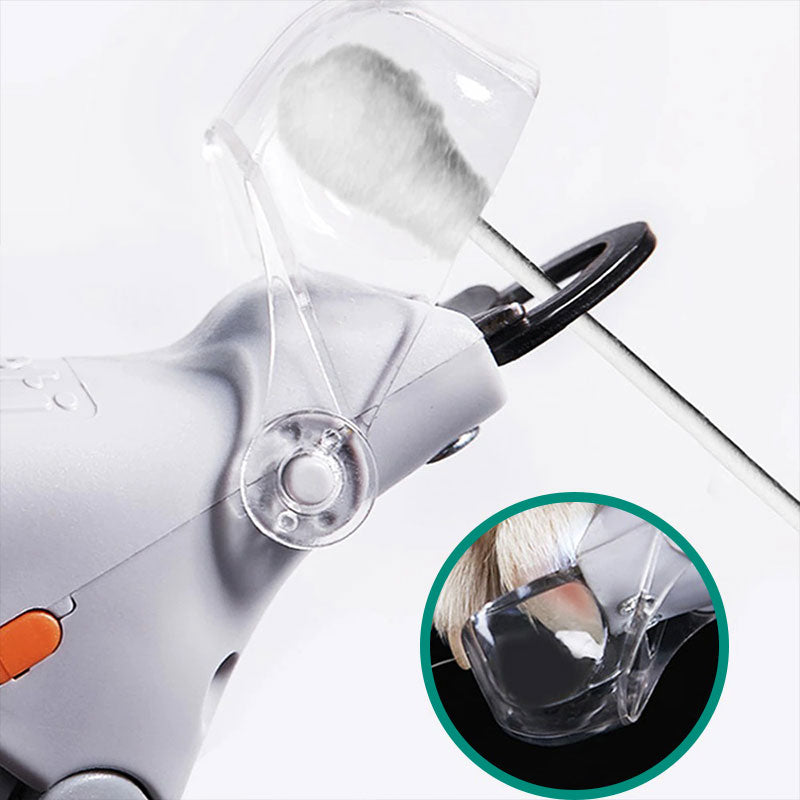Sharp stainless steel blades of dog nail clippers with safety guard for precise, injury-free pet paw trimming.