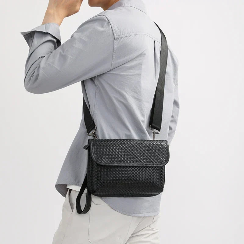 Complete product view: Men's premium leather crossbody sling bag, showcasing all features.