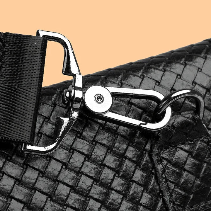 Man wearing a genuine leather crossbody sling bag, demonstrating comfort & style.