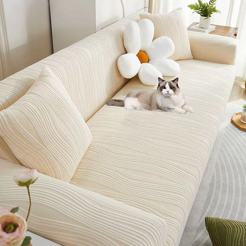 Heavy-duty anti-scratch jacquard sofa cover, thick stretch furniture protector for lasting quality.