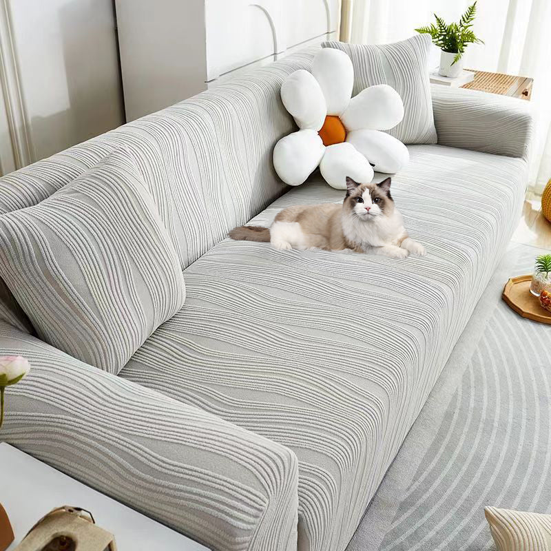 Living room jacquard sofa cover, thick anti-scratch stretch slipcover for stylish home decor.