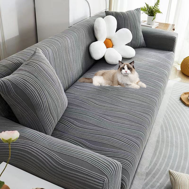 Elastic jacquard stretch couch cover, thick anti-scratch sofa protector for easy installation.