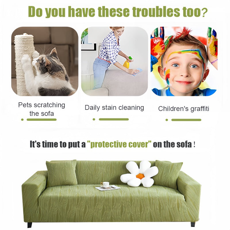 Pet friendly anti-scratch jacquard sofa cover, stretch furniture protector for living room.