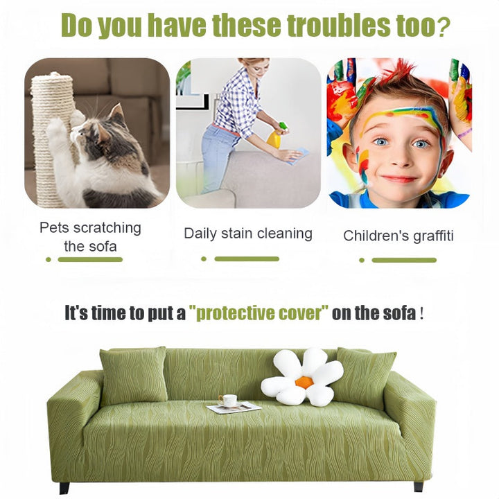 Pet friendly anti-scratch jacquard sofa cover, stretch furniture protector for living room.