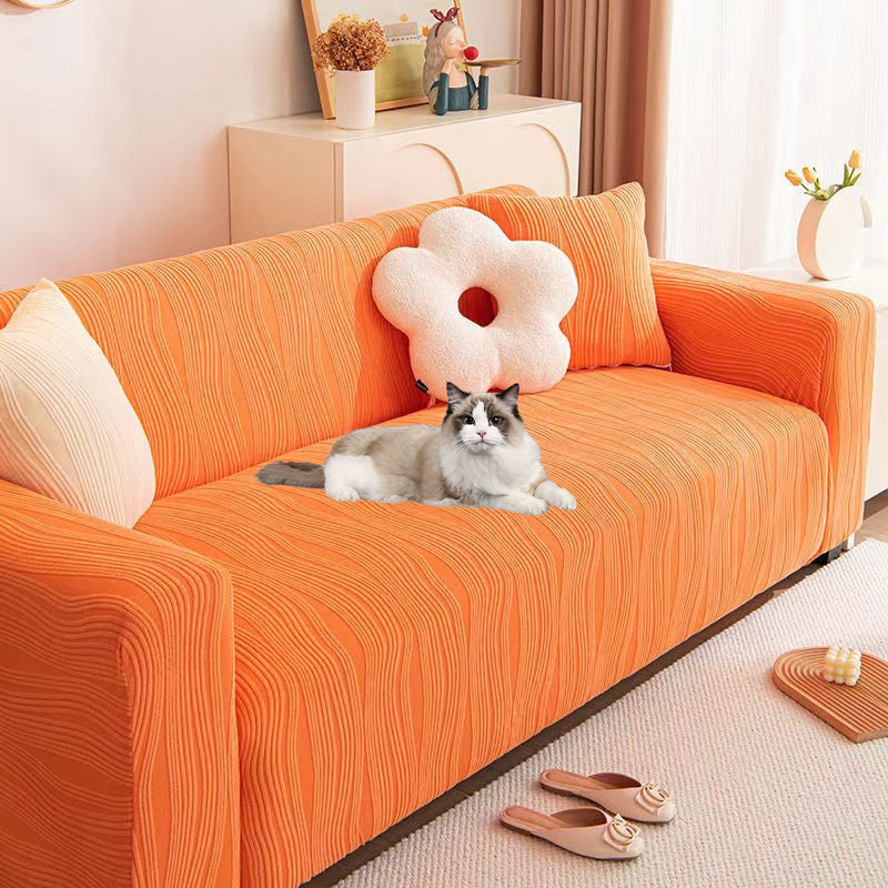 Premium jacquard couch protector, thick anti-scratch stretch slipcover for pet-friendly living.