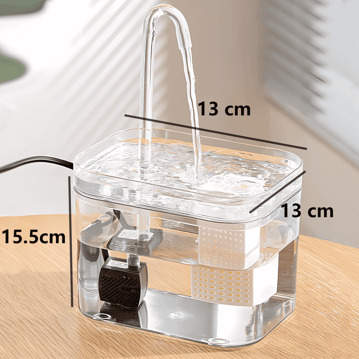Quiet pet fountain designed to encourage cat hydration and dog water bowl use.