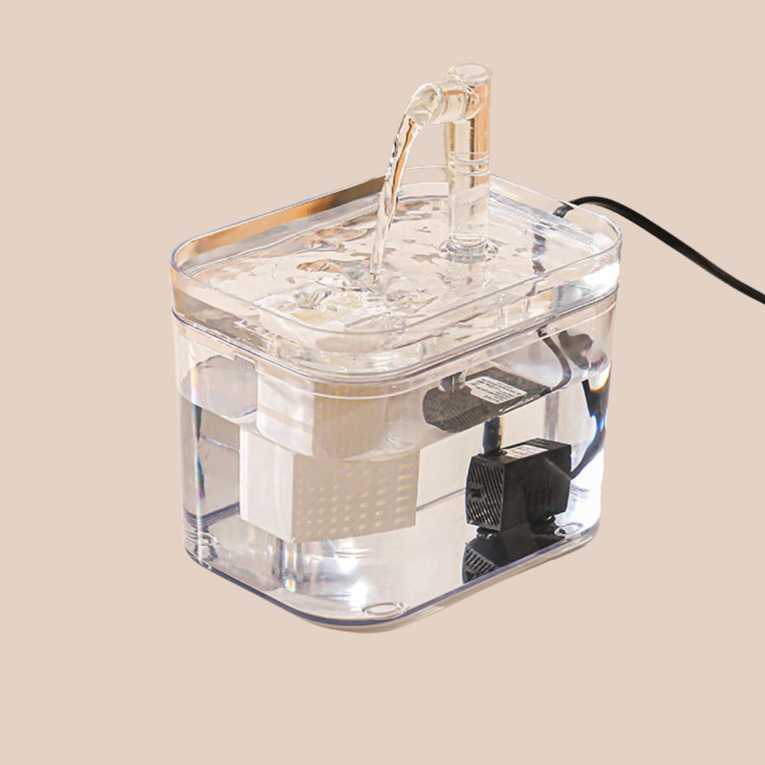 Close-up of the premium pet water fountain's flowing water stream for optimal freshness.