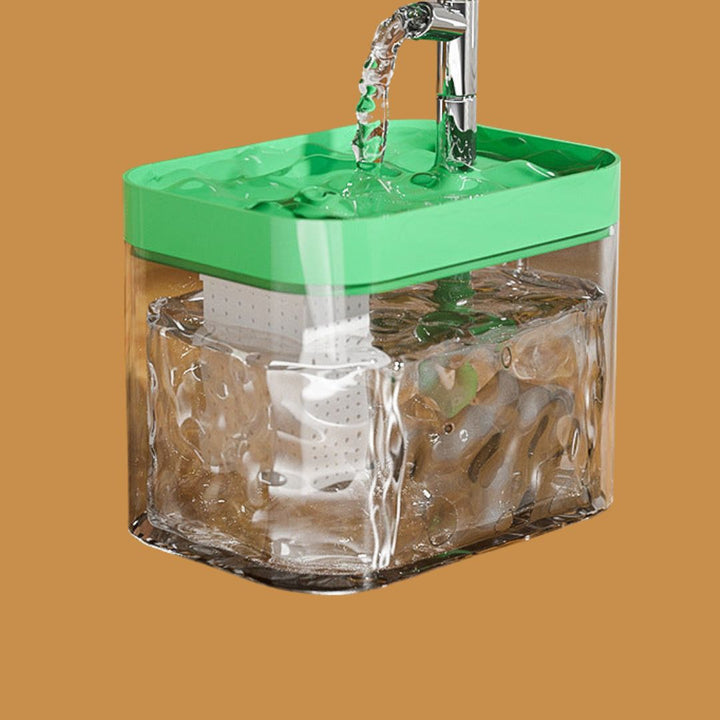 A cat happily drinking from the filtered pet water fountain, ensuring good hydration.