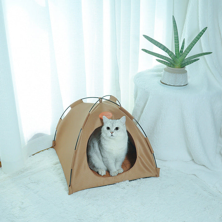 Durable brown rattan cat tent, perfect indoor cat bed offering a stylish pet furniture solution.