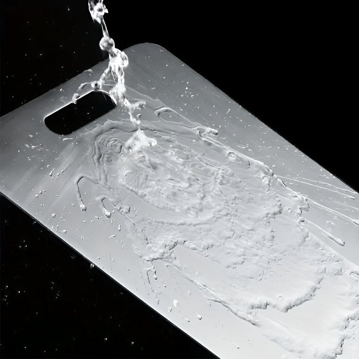 Hygienic stainless steel cutting board, perfect for kitchen food prep. Durable, non-slip, and easy to clean.