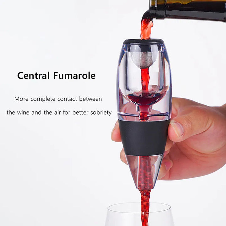Elegant premium wine aerator decanter with a sleek stand, designed for optimal wine flavor & sommelier experience.