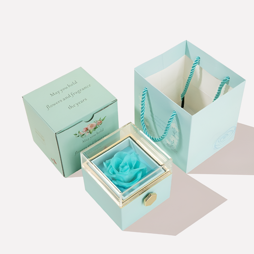 Romantic custom double heart necklace with personalized engraving, presented alongside a preserved rose, an ideal gift.