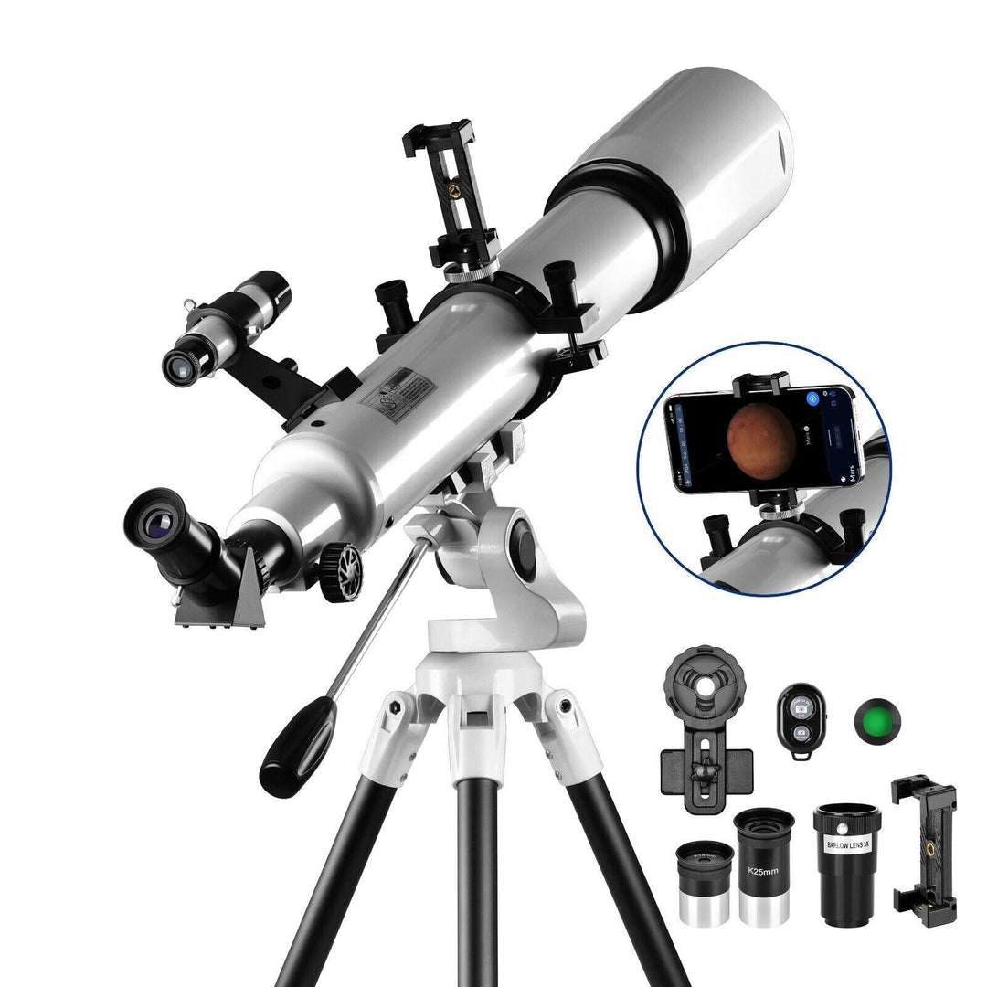 Professional 210X refractor telescope with star tracking app, ideal for adults and beginner stargazing.