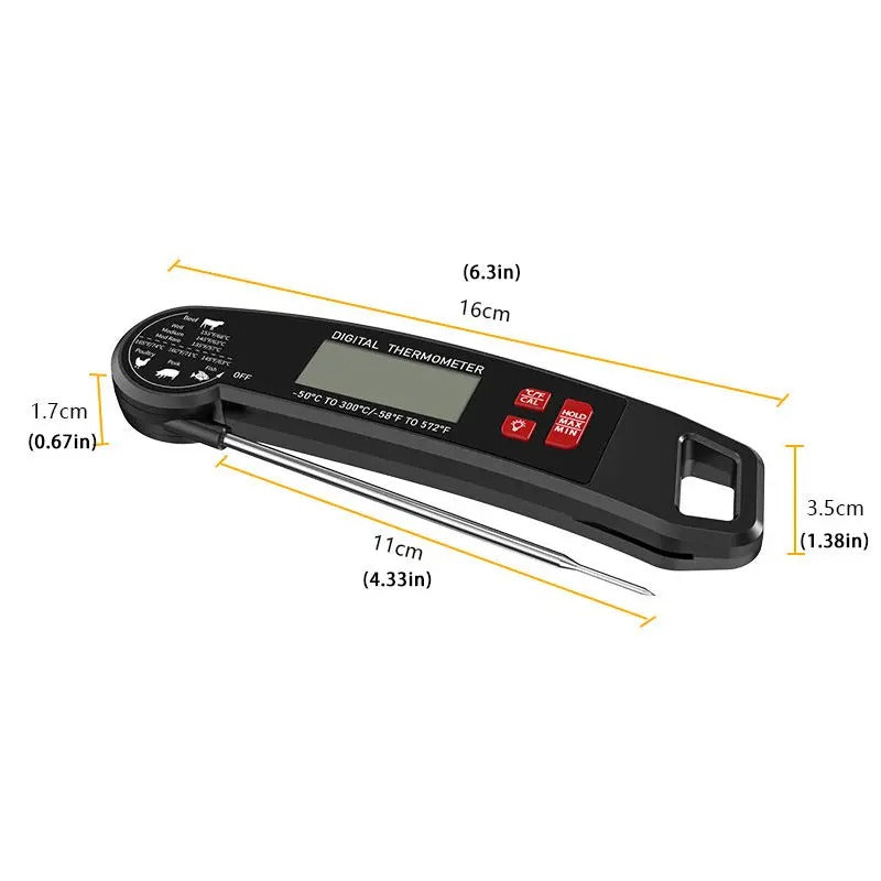 Magnetic digital food thermometer for cooking, featuring instant-read, backlit display, and foldable probe.