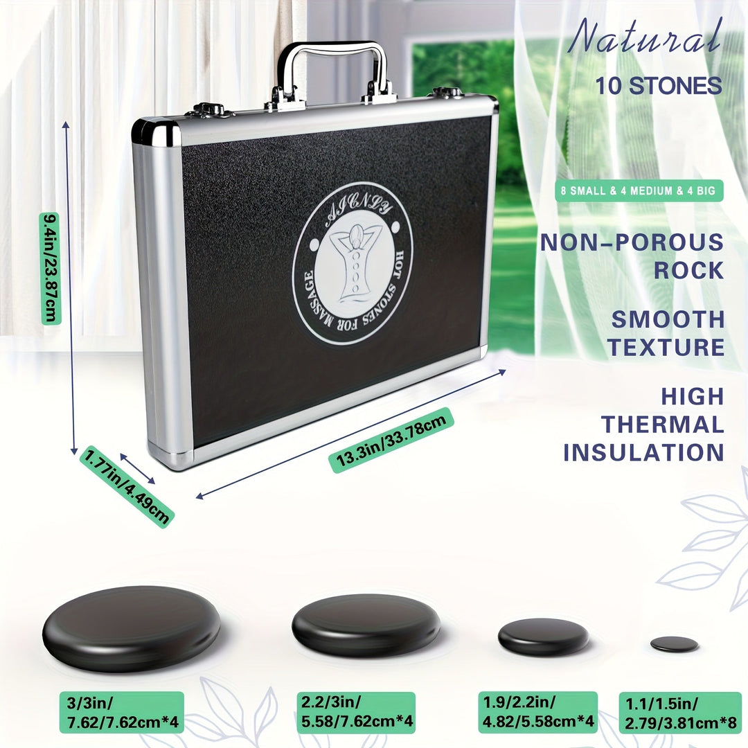 Spa-grade hot stone massage kit for muscle relief, includes professional heater.