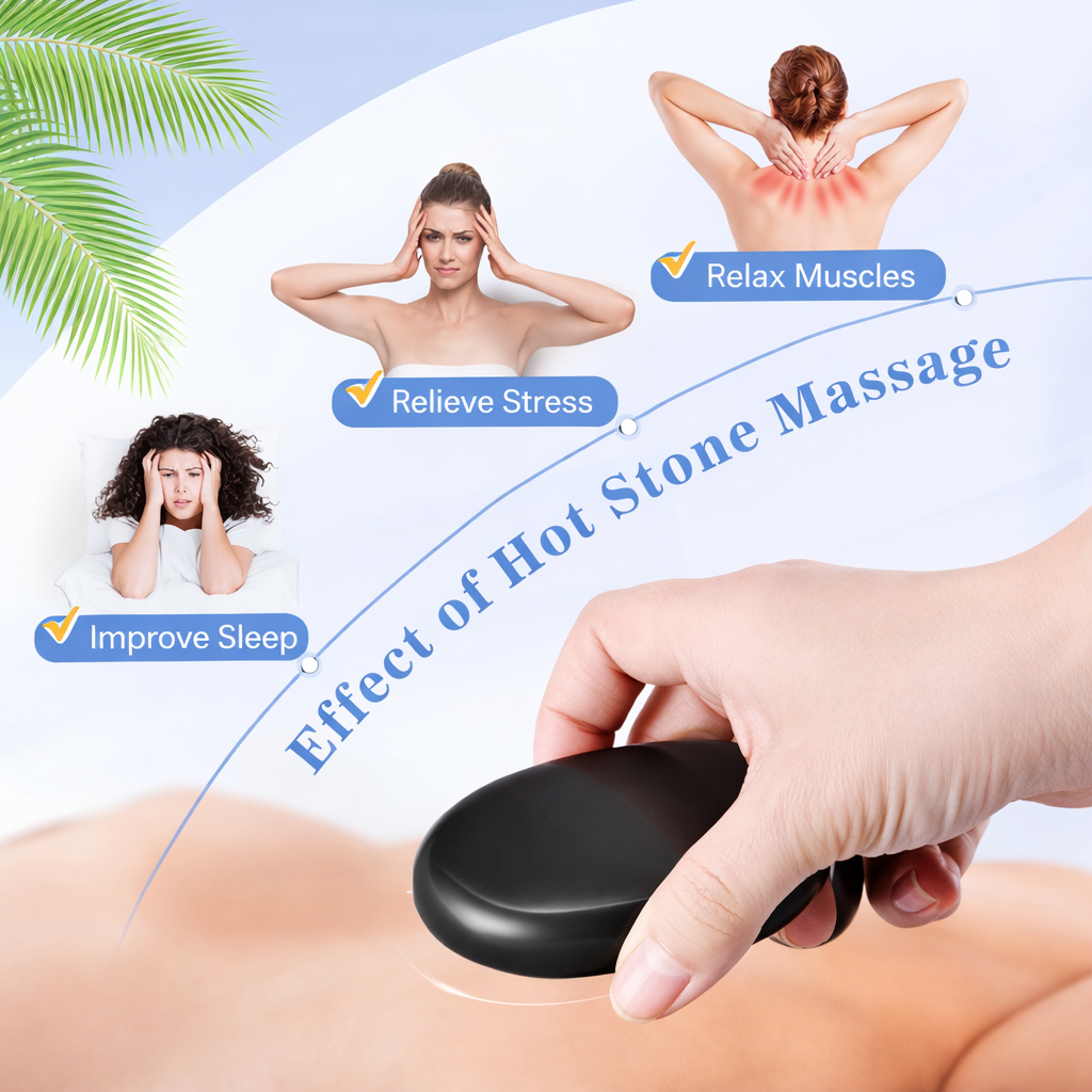 Hot stone massage kit for therapeutic relaxation, includes heater & smooth stones.