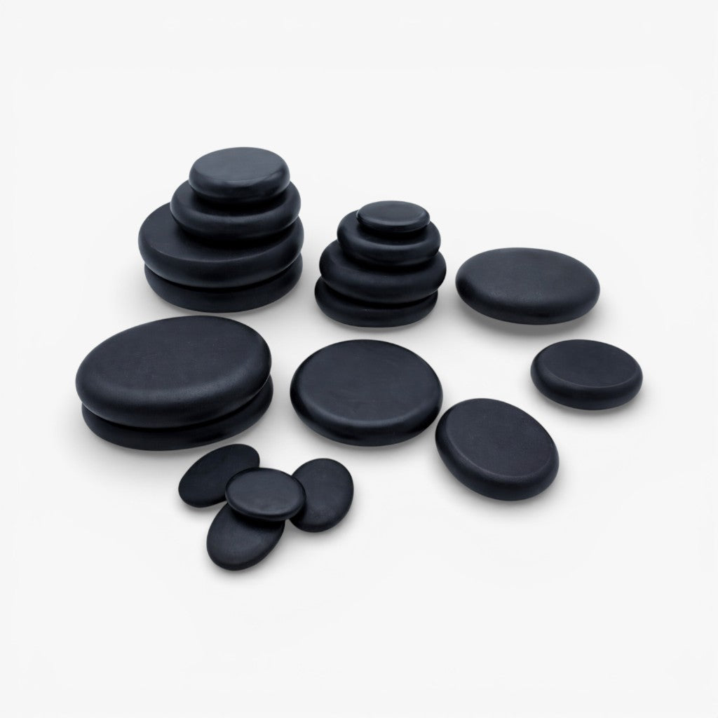 Complete hot stone massage kit, volcanic stones & heating system for deep tissue relief.
