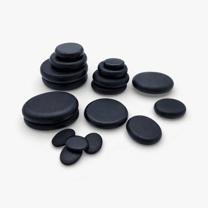 Complete hot stone massage kit, volcanic stones & heating system for deep tissue relief.