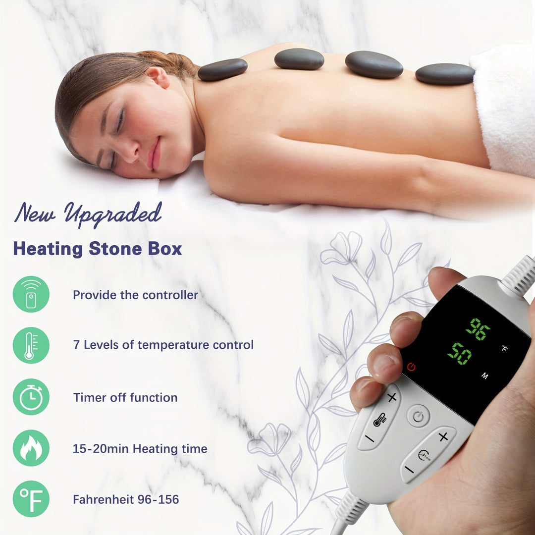 Professional hot stone massage kit, therapeutic volcanic stones & electric heater.