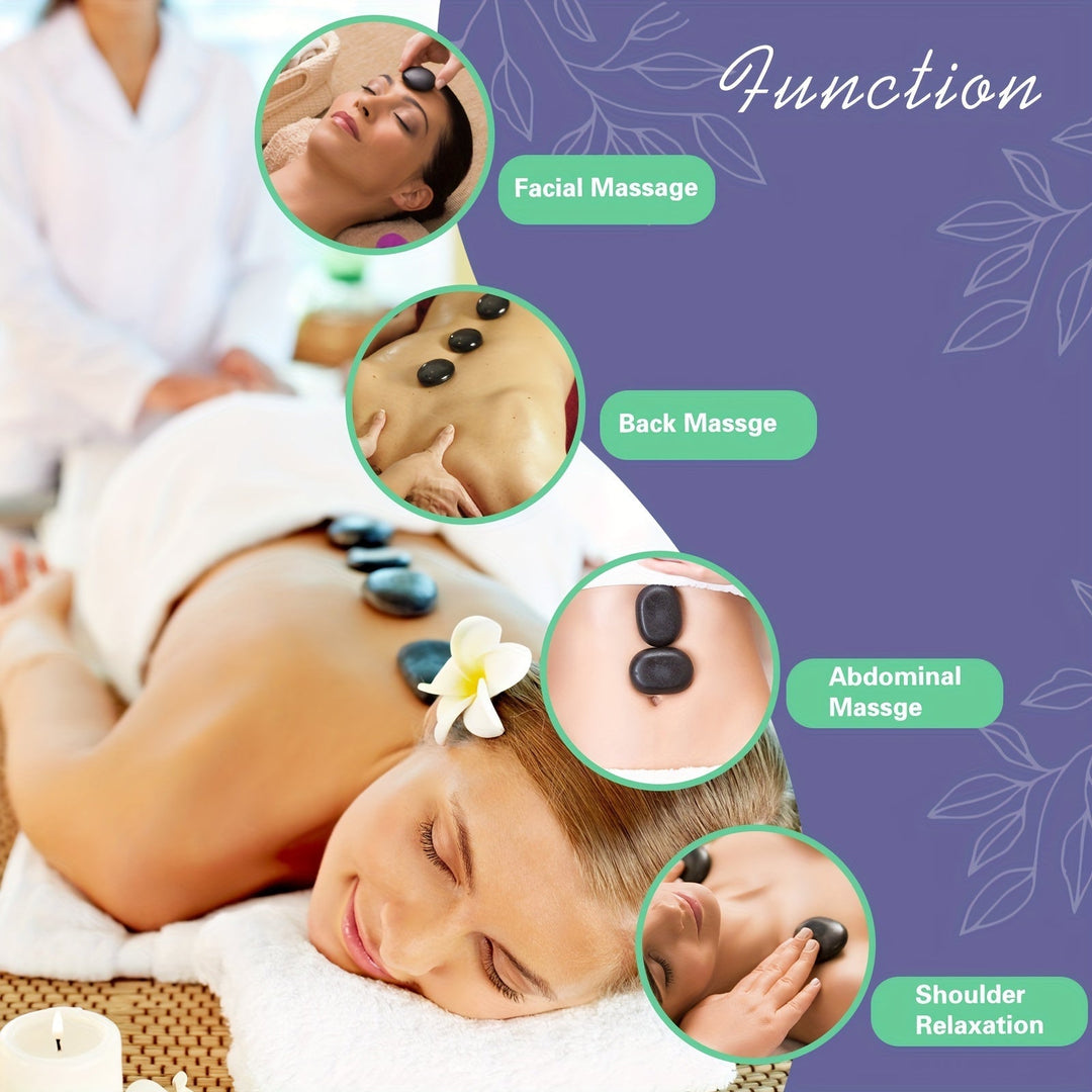 Self-care hot stone massage set with heating system for ultimate relaxation.