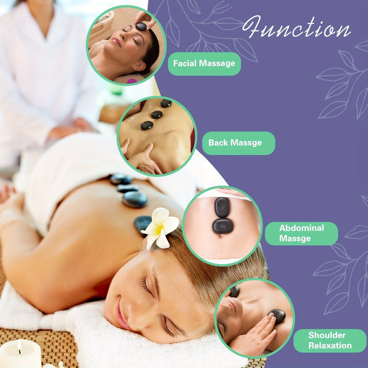 Self-care hot stone massage set with heating system for ultimate relaxation.