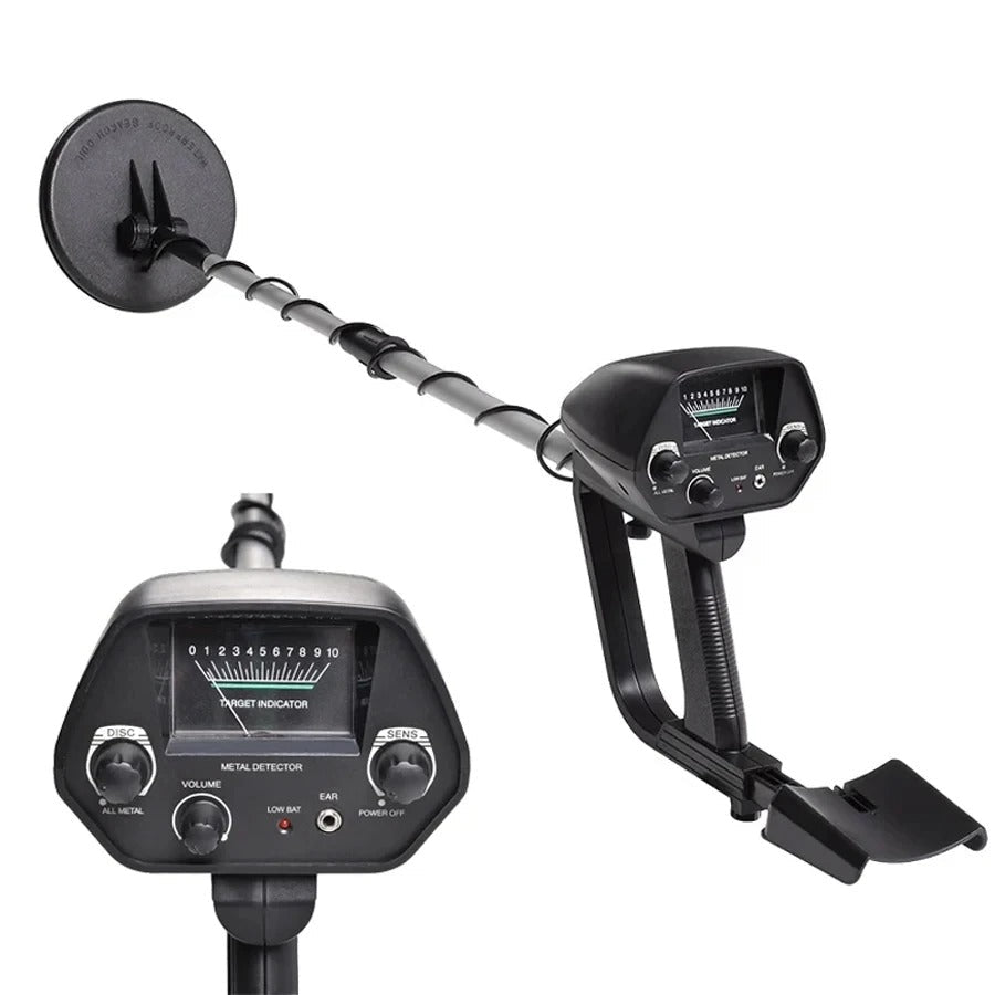 Professional metal detector for treasure and gold hunting, featuring an adjustable shaft and clear display.
