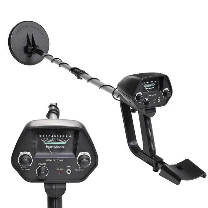 Professional metal detector for treasure and gold hunting, featuring an adjustable shaft and clear display.