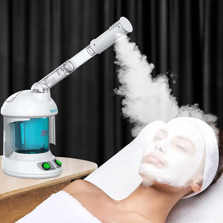 Professional Nano Ionic Facial Steamer with 360° rotating arm for deep cleansing and hydration.