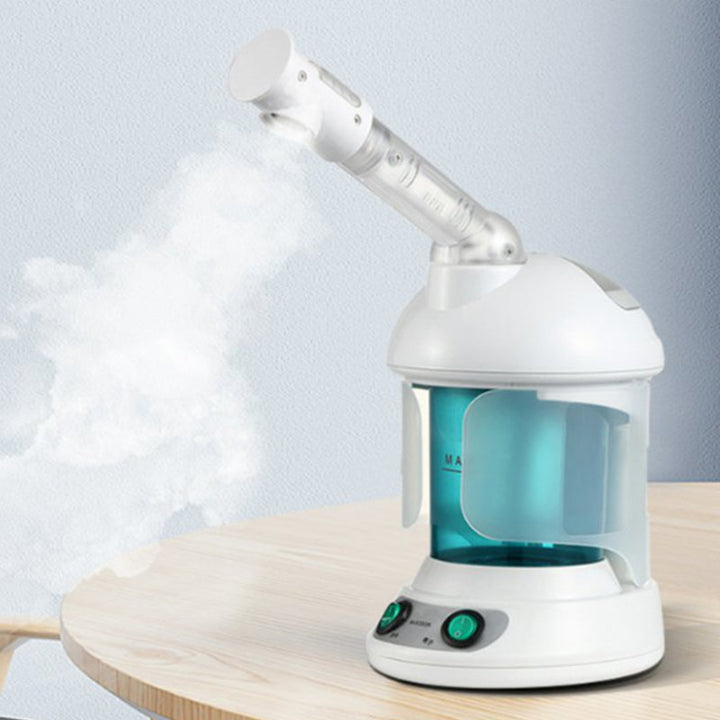 Person enjoying a relaxing home spa experience with a Professional Nano Ionic Facial Steamer for pore refining.